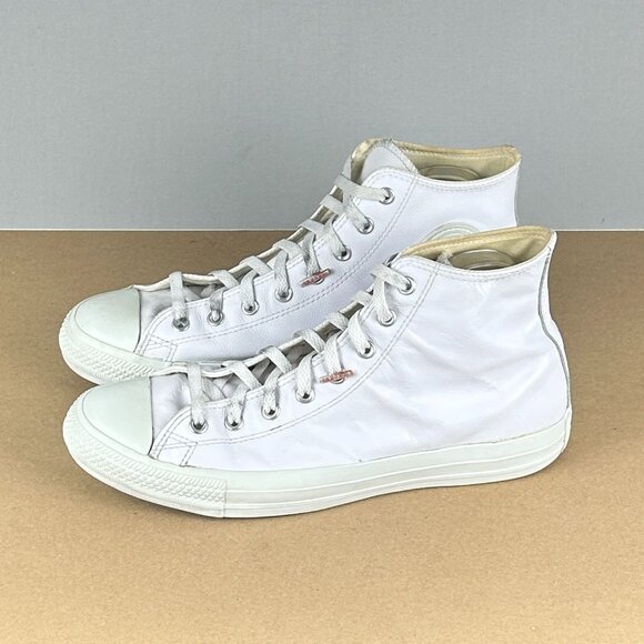 Converse Chuck Taylor Leather High Top Sneakers Mens 12 White Lace Up Casual - Picture 1 of 10
